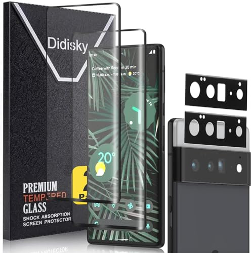 Didisky Screen Protector for Google Pixel 6 Pro, 2 Pack Tempered Glass Film with 2 Pack Camera Lens Protector, 3D Curved Full Coverage,HD,9H, Anti-Scratch, Easy to Use