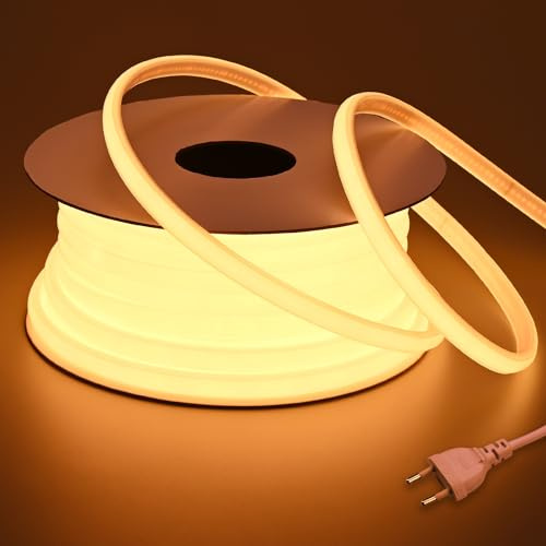 BENLUN AC 230V COB LED Streifen Aussenbereich Wasserdicht 20m 200W | 2700K Warmweiß LED Strip Outdoor CRI 90+ 220V Direktanschluss für Zimmer und Außen Dekoration Beleuchtung