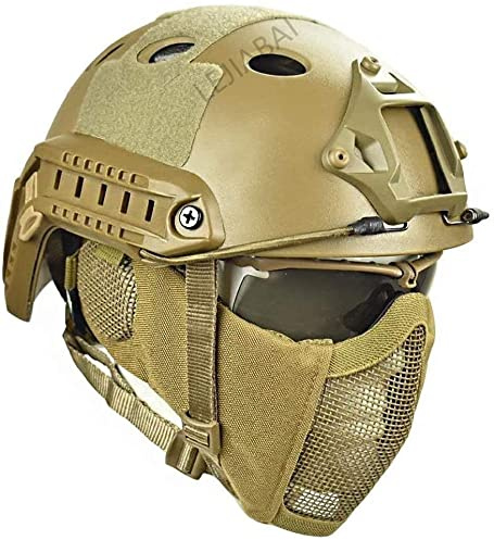 MH Tactical Fast Helmet Set/and Foldable Ear Protection Half-Face Mesh Mask and Goggles,for Airsoft Paintball Halloween Cosplay CS Hunting