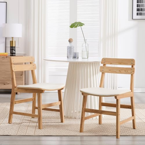 Ya-Home 2er Set Esszimmerstühle Holz Küchenstühle mit Polstersitz Kunstleder Akzentstuhl mit holzbeinen modern Holzstuhl für Esszimmer/Wohnzimmer/Küche, Naturholz