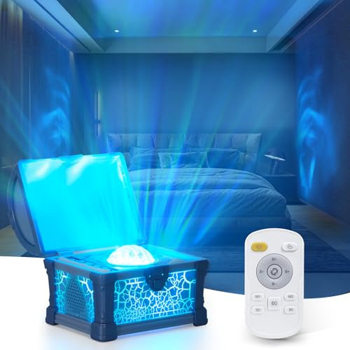 Justup Sternenhimmel Projektor, Kreativ Schatztruhe Galaxy Projector für Zimmer Deko, LED Polarlicht Lampe mit 8 Beleuchtungsmodi & Fernbedienung, Erwachsene Kinder Schlafzimmer/Party/Geschenk (Blau)