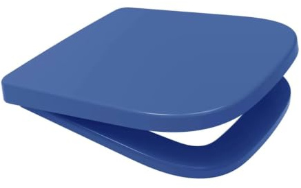 Euroshowers V20 ONE Rounded Square Shaped Soft Close Toilet Seat, White, 356mm x 434mm, Top & Bottom Fix (Blue)