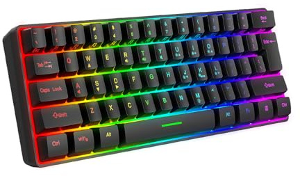 YUEHISY Trådlöst Tangentbord, 61 Tangenter RGB Backbelysta 8 Färglägen Laddningsbart 2.4G -speltangentbord, med Ergonomisk Kompakt Design, för PC -bärbar Dator