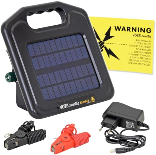 VOSS.farming Weidezaungerät Sunny 200, 8.100 Volt mit Solarmodul 2,5W, Akku 12V 4,5Ah, Elektrozaungerät, Stromgerät Weidezaun, Elektrozaun mobil