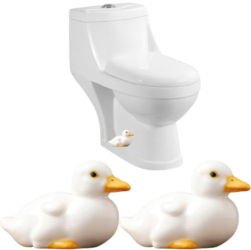Set of 2 Duck Toilet Bolt Covers Decorative Toilet Screw Cover Caps, Ceramic Toilet Bolt Caps, Toilet Caps for Bottom of Toilet, Cute Toilet Screw Covers for Bathroom Decor, Easy to Install (Sitting)