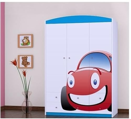 BDW - Armoire avec Tiroirs - 128cm de Large, 190cm de Haut - Armoire de Couloir 3 Portes, avec Tringle À Vêtements et Étagères - pour Chambre À Coucher, d'enfant - Bleu 3