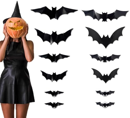 Chauves-souris LED 3D | Chauves-souris éclairées pour Halloween en plein air | 12 pièces autocollants muraux décoration intérieure pour porte d'arbre fenêtre intérieur extérieur | Bureau Étudiant