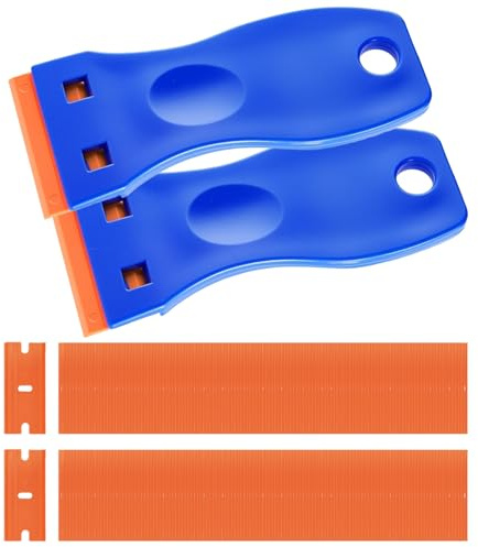 Plastik Schaber – 2 Stück Kunststoff Schaber mit 110 Kunststoff Klingen, Plastikspachtel für Klebereste Entferner, klebstoffentferner, Ceranfeld, Glas und Edelstahl, Vinyl, Aufkleber, Sticker