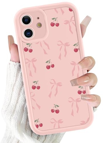 Yoedge Handyhülle für iPhone 11 Schleifen Hülle, Aesthetic Rosa Kirschen Muster Design Mädchen Frauen Schutzhülle, Weich Silikon Stoßfest Cover Erhöhte Displayränder Case für iPhone11 6,1