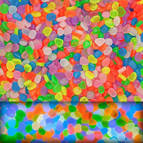 Oun Nana 900pcs Glow in the Dark Rocks for Outdoor Garden & Aquarium – Luminous Stones for Landscaping, Pathway, Patio, Driveway, Walkway, Fish Tank, Plant Pots(Multicolor)