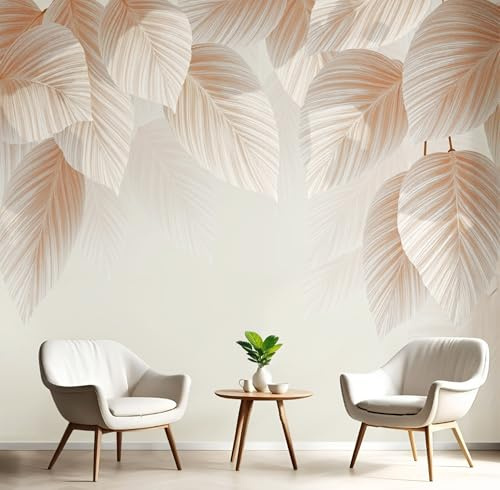 GSAEIMCT Papier Peint Panoramique Beige Clair Feuilles De Palmier Simples 3D Tapisserie Peinture Murale Interieur Plantes Tropicales Pour Chambre Salon À Coucher D'Enfant Maison Décoration,200X140Cm
