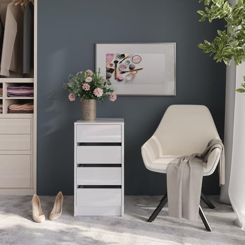 Vicco Kommode Sherry, Weiß/Weiß Hochglanz, 40.2 x 76 cm | geeignet zur Aufbewahrung im Wohn- oder Schlafzimmer
