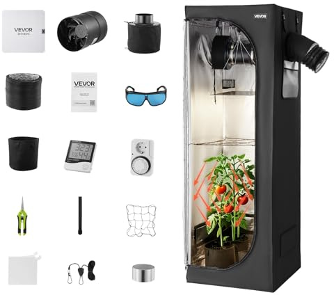 VEVOR Chambre de Culture 60x60x180 cm Tente de Culture Kit Complet avec Éclairage LED Spectre Complet, Système Ventilation, Mylar 600D Hautement Réfléchissant, pour Plantes Intérieur Fleurs Légumes