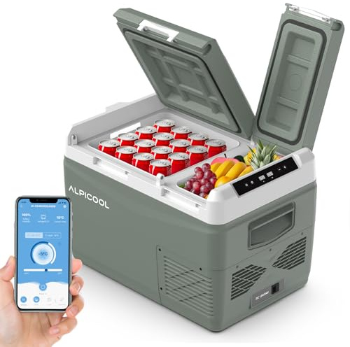 Alpicool KLS38 31L Compressor Car Refrigerator with APP Control, Dual Zone Portable Camping Fridge, 2026NEW 12V Freezer for Caravans, Campervan, Truck, Boat, -20℃ to 20℃, with Ice Box, Green