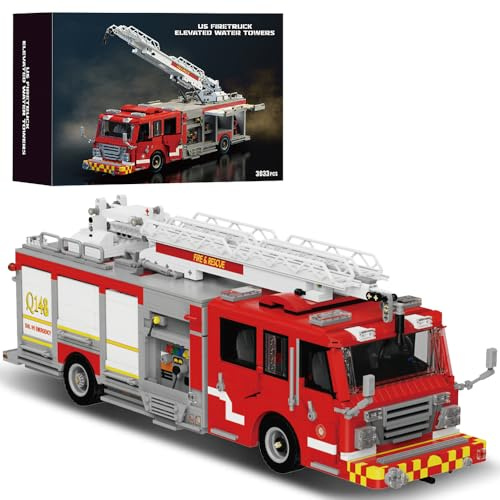 DUANT 39134 US-Feuerwehrwagen Hoch Wasserturm Bausteinsatz, 3033 Stück Feuerwehr Rettungsfahrzeug Baublock Modell Sets, Erwachsene Kreative Enthusiasten Modell Geschenke und Einzigartige Sammlerstücke