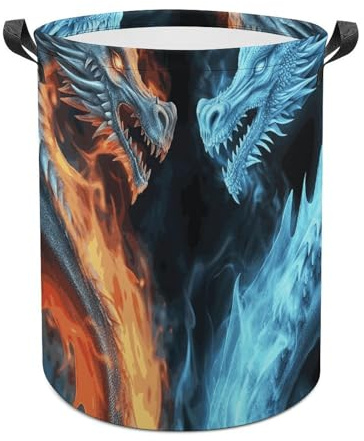 Ice And Fire Dragons Laundry Basket with Handles, Laundry Hamper with Internal Support, Foldable Waterproof Clothes Hamper 44x44cm for Bedroom, Bathroom, Laundry Room, Living Room