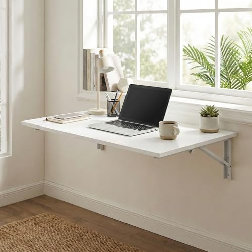 Wandklapptisch 100x60 cm,Weiß,Platzsparender Klapptisch Wandmontage,Schreibtisch Werkbank Klappbar Wand,Tisch Wandmontage aus MDF Holz für Küche,Esszimmer,essecke,Wohnzimmer,Schlafzimmer,Büro,Flure