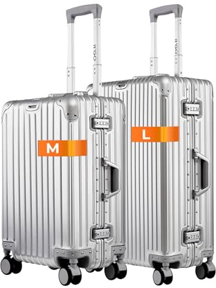 It'Go 100% Aluminium Kofferset 2 Teilig (M+L) Groß Hartschalenkoffer Gepäck mit 4 Rollen Handgepäck Reisekoffer Koffer&Trolleys Silber