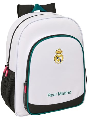 Real Madrid Attrezzature 26/27 – Zaino scuola per bambini, zaino per bambini, adattabile al carrello, ideale per bambini in età scolastica, comodo e versatile, qualità e resistenza, 32 x 12 x 38 cm