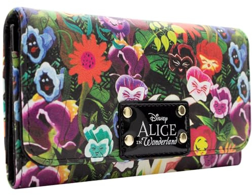 Alice In Wonderland Floral Purse Tri-Fold Coin Pocket & Card Holder, Green