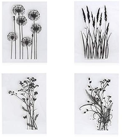 arriettycraft Stempel-Set, Muster: Löwenzahn, Lavendel, Blumen, Blätter, aus Gummi, transparent, für Scrapbooking, Fotoalben, dekorative Karten, 4 Stück