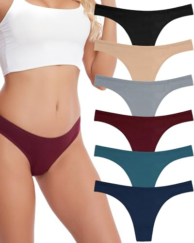ANZERMIX Women's Breathable Cotton Thong Panties Pack of 6 (6-pack Dark Vintage, Medium)