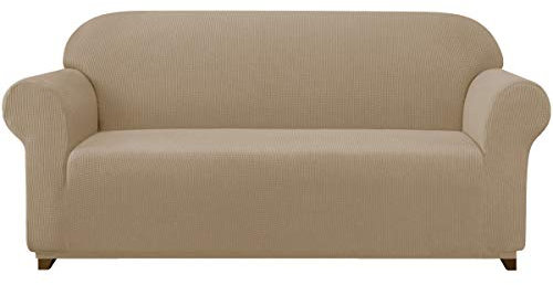 subrtex kariert Sofabezug Sofahusse Sesselbezug Stretchhusse Sofaüberwurf Couchhusse Spannbezug(4 Sitzer,Sand)