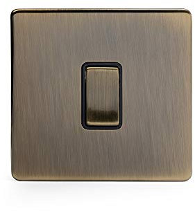 Soho Lighting Antique Brass 1 Gang 2 Way 10A Light Switch with Black Inserts | Screwless, Suitable for all Lights Lighting in the Home, Kitchen, Bedroom or Office