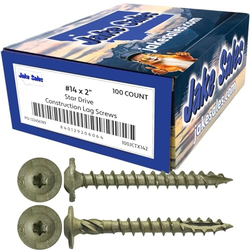 Jake Sales #14 x 2 Construction Lag Screw Exterior Coated Torx/Star Drive Heavy Duty Structural Lag Screw Far Superior to Common Lag Screws (100 Screw Count) Modified Truss Washer Head