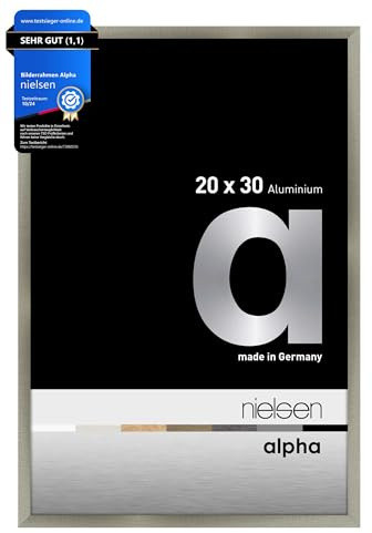nielsen Aluminium Bilderrahmen Alpha, 20 x 30 cm, Grau | Aluminium Fotorahmen im Hoch- & Querformat zum Auftstellen und Aufhängen Grau gebürstet Echtglas