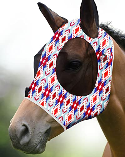 Harrison Howard Elasticitet hästflugmask fantastisk komfort med standard UV-skydd hästflugmask för häst - sammanfattning (L)
