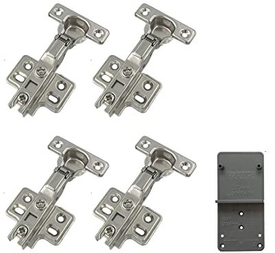 LOOTICH 90 Degree Half Overlay 26 mm Soft Close Hinge with Hydraulic Damper for Kitchen Cabinet Cupboard Wardrobe Light Door Automatic Hinges with Cushioning Pack of 4 with Drilling Template