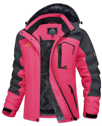MAGCOMSEN Winterjacke Damen Skijacke mit Fleece Snowboardjacke Ski Jacken | Wasserabweisend & Windschutz,Warm Polyester-Fleece-Futter,Mehrere Reißverschlusstaschen,Abnehmbare Kapuze,Wärme Sport Jacke