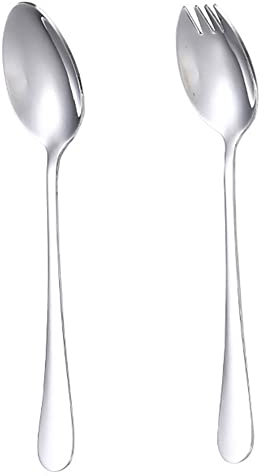 2er-Pack Salatbesteck aus Edelstahl,17cm Salatzange Serviergeschirr Set Salatmixen Gabel Löffel Salatgabel und Servierlöffel Set Edelstahlbesteck Kochutensilien Besteck Set für Küche Esszimmer