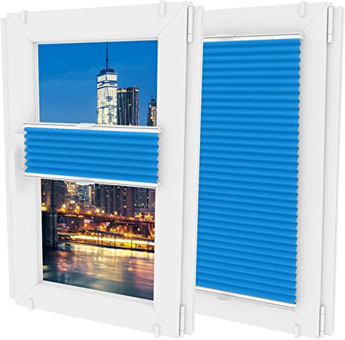 MW GROUP Plissee Ohne Bohren -Nicht-invasive Griffe - Schnelle und Einfache Installation Plissee - Rollos für Fenster Ohne Bohren - Rollos Für Fenster jeder Form(B 25cm x H 130cm,Blau)
