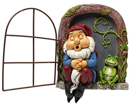 Statua dello gnomo da giardino Ornamenti per l'albero, Gnomo che dorme alla finestra decorazione della statua in miniatura Simpatica statua di figura accessori da giardinaggio per interni ed esterni
