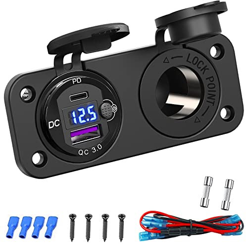 Zigarettenanzünder Steckdose 12V USB Einbausteckdose: Qidoe Aluminiumlegierung 20W PD3.0 KFZ USB Einbaubuchse Wasserdicht Spannungswächter 12V Steckdose 300W 24V Dose QC3.0 für Auto Boot Wohnmobile