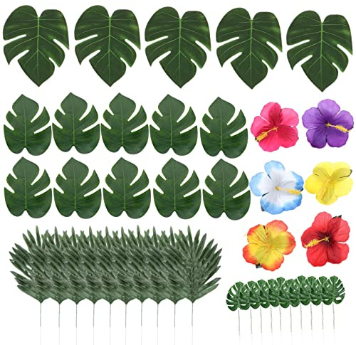 Molyorch 50 Piezas Imitación Planta Tropical Hojas, Hojas Palma Artificiales, Palmeras Hojas Verdes, Usado para Selva Tema Fiesta Decorar, Arreglo Floral Accesorios