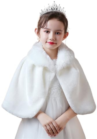 SK Studio Fausse Fourrure Boléro Cape Filles Mariage Bolero Cape de Demoiselle pour Robe Mariage Cérémonie Blanc