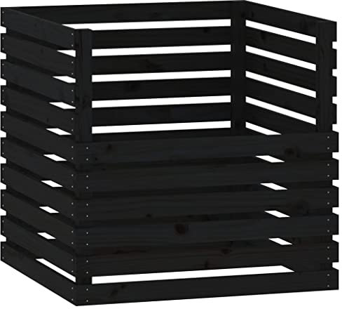 vidaXL Compostiera Nera 80x80x78 cm in Legno Massello di Pino