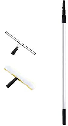 MQZHUK Teleskop Fensterreiniger Profi Set Aluminium Teleskop-Stiel 240cm Gummilippe Kombi Fensterwischer Mikrofaser Rutschfester Griff zur Glasreinigung und Wintergarten-Reinigung