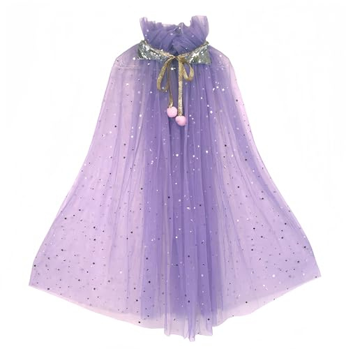 Proumhang Cape de Princesse pour Filles,Cape de Princesse Colorée,Robe de Princesse en Tulle avec Sequins Scintillants,Cadeau de Fête pour les Filles de 3 à 8 ans Violet L