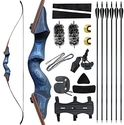 OUBOTER 60 Zoll Black Hunter Bogen 20-60lbs Takedown Recurvebogen Rechte Hand Pfeil Und Bogen Erwachsene Anfänger Schießübungen (20LBS)