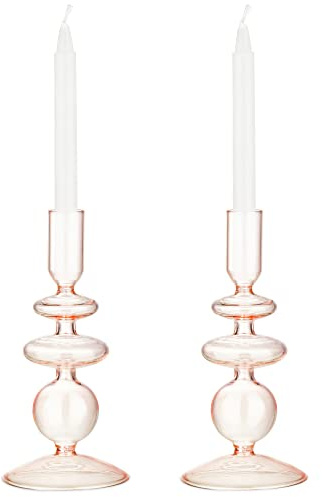 Navaris 2x Glas-Kerzenhalter für Stabkerzen - Kerzenständer Glas Stabkerzen - Kerzenständer Glas Stumpenkerzen - Stab Kerzenhalter 2er Set - Pink