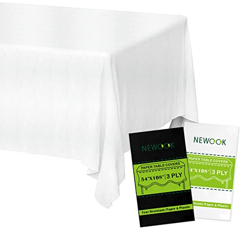 NEWOOK White Paper Tablecloths Disposable for Rectangle Tables 3 Pack,3 Ply Paper & Plastic Quality Table Cloth for Parties,54 x 108 Inch Birthday Table Cover Outdoor Wedding Banquet Tablecover