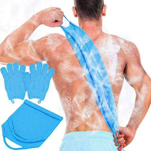 Anezus Peeling-Rückenschrubber & Duschhandschuhe-Set, Rückenreiniger mit Peeling-Duschtuch (blau)