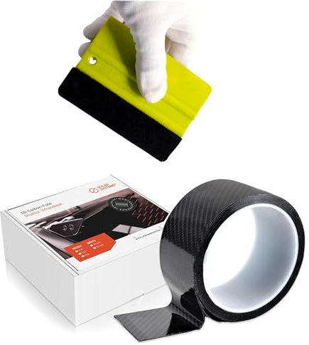 Solar Systems Auto Einstiegsleisten Kantenschutz Carbon 5D Folie Klebeband + Rakel - Selbstklebend Lackschutzfolie Carbonfolie Auto Tuning - Schwarz 5cmx5m