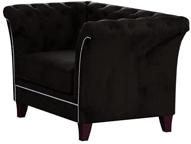 S-Style Möbel Noah Chesterfield Sessel Loungesessel Lesesessel Coctailsessel Clubsessel Mini Sofa 1-Sitzer Couch Wohnzimmer Möbel Schwarz 123 x 82 x 75 cm