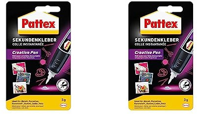 Pattex Creative Pen, Sekundenkleber extra stark und präzise für punktgenaues Dosieren, Superkleber Stift für Materialien wie Holz, Gummi und Porzellan, 1 x 3g (Packung mit 2)