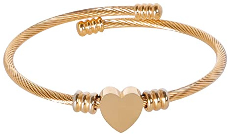 MILAKOO Armreif für Frauen Herz Bead Liebe Edelstahl Manschette Armband Twisted Cable Rope Offene Armreif